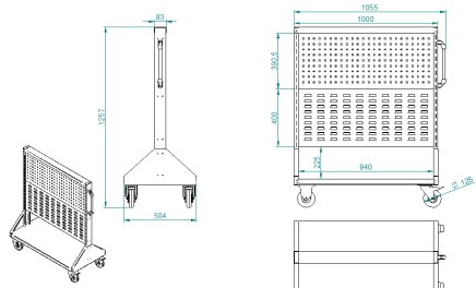 Stojak perforowany dwustronny na kółkach na 4 panele PSZ 21 B S1 - 5