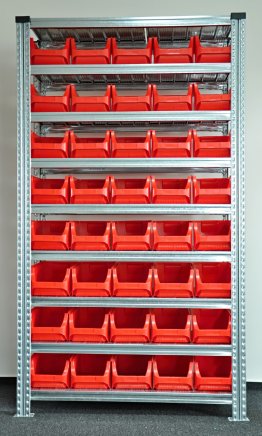 Bezśrubowy regał półkowy 1972 x 1124 x 410 mm z plastikowymi pojemnikami 877851017_VAR_3 - 1