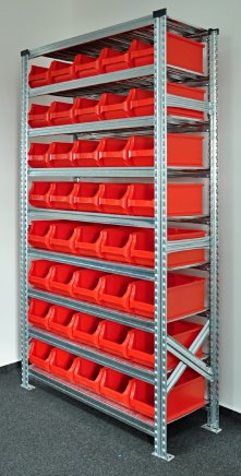 Bezśrubowy regał półkowy 1972 x 1124 x 410 mm z plastikowymi pojemnikami 877851017_VAR_3 - 2
