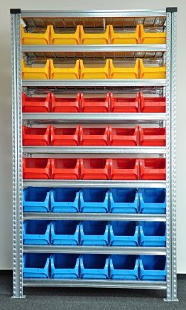 Bezśrubowy regał półkowy 1972 x 1124 x 410 mm z plastikowymi pojemnikami 877851017_VAR_7 - 3
