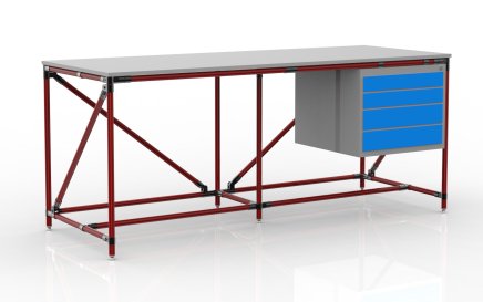 Stół warsztatowy z kontenerkiem i czterema szufladami, szerokość 2000 mm, 240405316 - 2