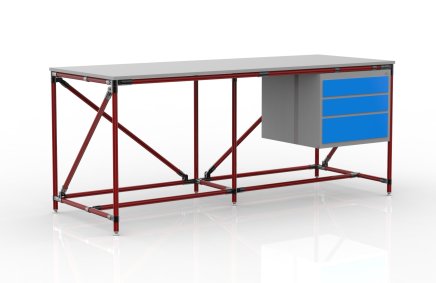 Stół warsztatowy z kontenerkiem i 3 szufladami szer. 2000 mm, 240405315 - 2