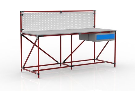 Stół warsztatowy z tablicą perforowaną o szerokości 2000 mm, 24040837 - 2