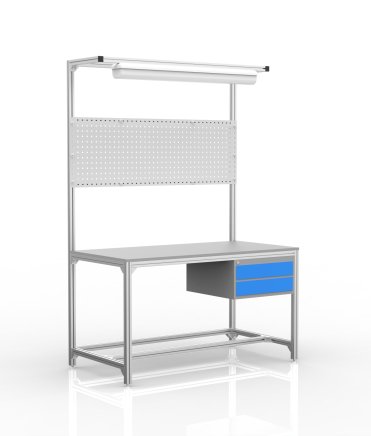 Stół warsztatowy z profili aluminiowych, 2 szuflady (różne warianty) - 1
