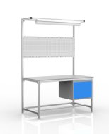 Stół warsztatowy z profili aluminiowych, kontener z drzwiczkami (różne warianty)