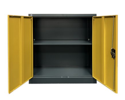 Szafka biurowa metalowa z półkami C01B antracyt / imitacja ciemnego drewna - 3
