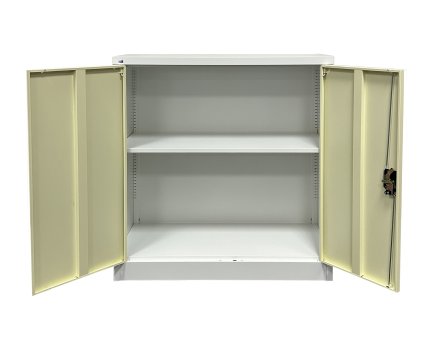 Szafka biurowa metalowa z półkami C01B biała / imitacja jasnego drewna - 2