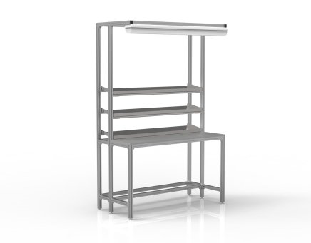 Stół warsztatowy z profili aluminiowych z ocynkowanymi półkami