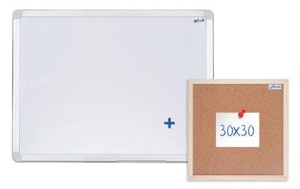Tablica magnetyczna jednoczęściowa, rama aluminiowa 60x45 cm + tablica korkowa 30x30 cm