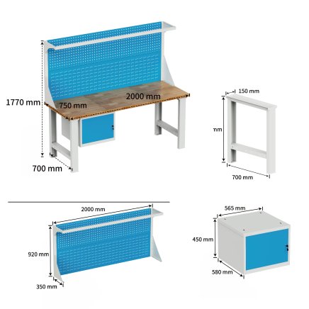Stół warsztatowy z tablicą narzędziową i kontenerkiem EN_201D_FP - 7