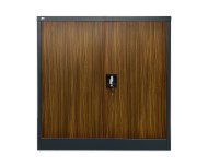 Szafka biurowa metalowa z półkami C01B antracyt / imitacja ciemnego drewna