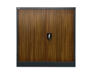 Szafka biurowa metalowa z półkami C01B antracyt / imitacja ciemnego drewna