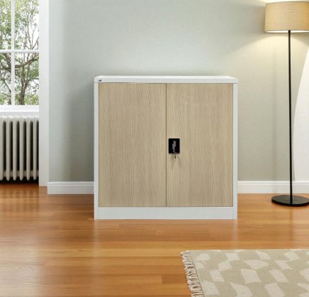 Szafka biurowa metalowa z półkami C01B biała / imitacja jasnego drewna - 3