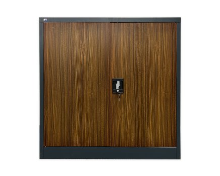 Szafka biurowa metalowa z półkami C01B antracyt / imitacja ciemnego drewna