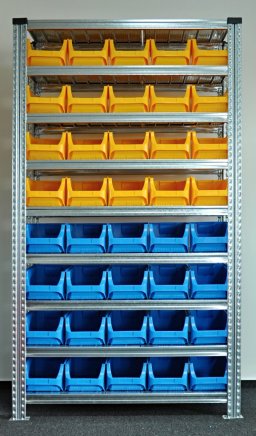 Bezśrubowy regał półkowy 1972 x 1124 x 410 mm z plastikowymi pojemnikami 877851017_VAR_5