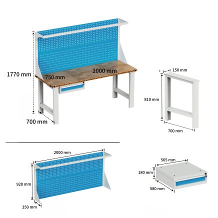 Stół warsztatowy z tablicą perforowaną i kontenerkiem EN_2011_FP - 7