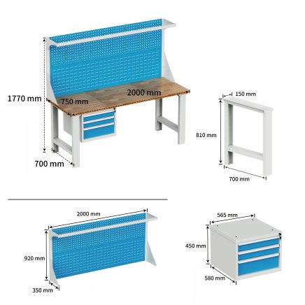 Stół warsztatowy z tablicą perforowaną i kontenerkiem EN_2013_FP - 7
