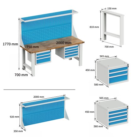 Stół warsztatowy z tablicą narzędziową i kontenerkami EN_20234_FP - 9