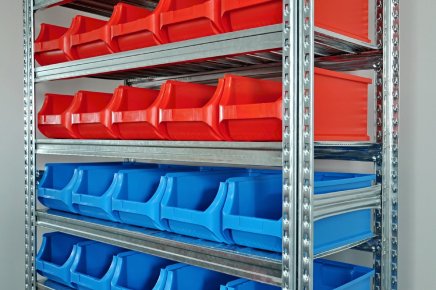 Bezśrubowy regał półkowy 1972 x 1124 x 410 mm z plastikowymi pojemnikami 877851017_VAR_6 - 3