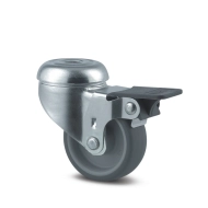 Koło skrętne szare z hamulcem, otworem na kołek, nitowana tarcza