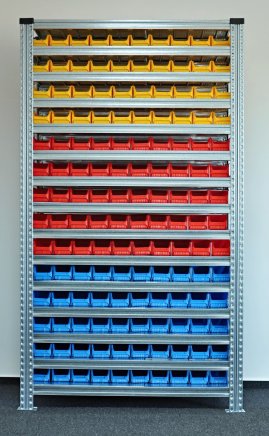 Bezśrubowy regał półkowy 1972 x 1124 x 330 mm z plastikowymi pojemnikami 877851019_VAR_7