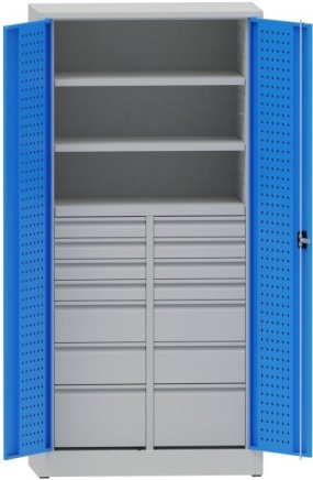 Szafka warsztatowa z dzielonymi szufladami i półkami