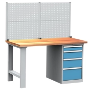 Stół warsztatowy z tablicą perforowaną i kontenerkiem Kovos DPS 103