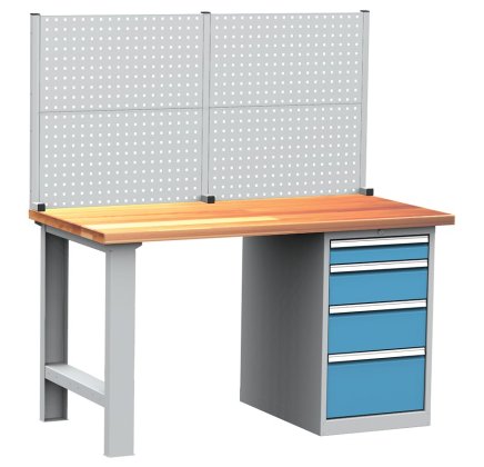 Stół warsztatowy z tablicą perforowaną i kontenerkiem Kovos DPS 103