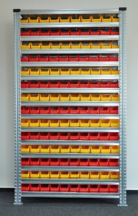 Bezśrubowy regał półkowy 1972 x 1124 x 330 mm z plastikowymi pojemnikami 877851019_VAR_5