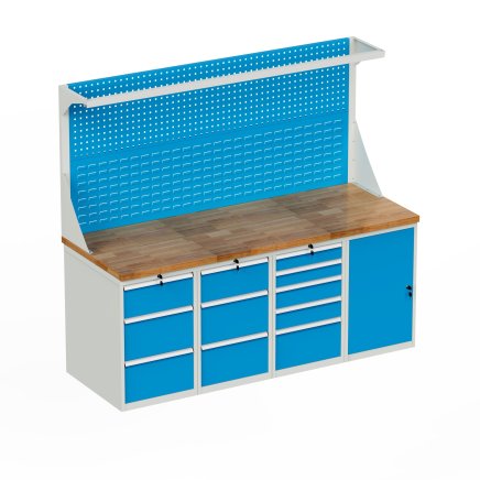 Stół warsztatowy tablicą narzędziową z kontenerkami HD_20335D_FP