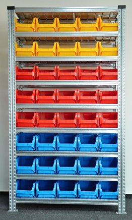 Bezśrubowy regał półkowy 1972 x 1124 x 410 mm z plastikowymi pojemnikami 877851017_VAR_7