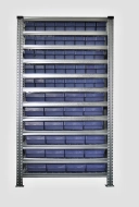 Bezśrubowy regał metalowy półkowy 1972 x 1124 x 330 mm ze skrzynkami 100 x 230 mm - 24 szt., 100 x 115 mm - 40 szt. (różne warianty)