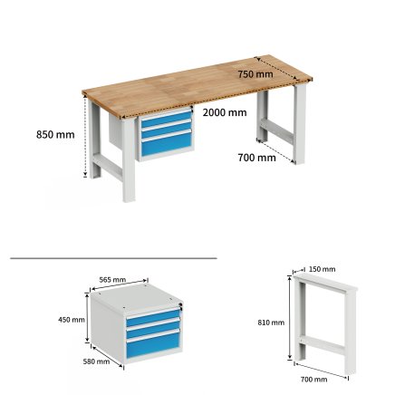 Stół warsztatowy z kontenerkiem podwieszanym EN_2013 - 2