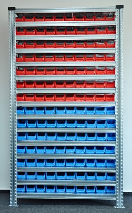 Bezśrubowy regał półkowy 1972 x 1124 x 330 mm z plastikowymi pojemnikami 877851019_VAR_6