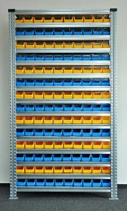 Bezśrubowy regał półkowy 1972 x 1124 x 330 mm z plastikowymi pojemnikami 877851019_VAR_4