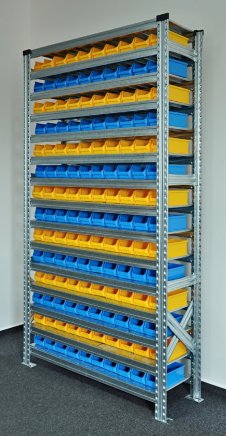 Bezśrubowy regał półkowy 1972 x 1124 x 330 mm z plastikowymi pojemnikami 877851019_VAR_4 - 2