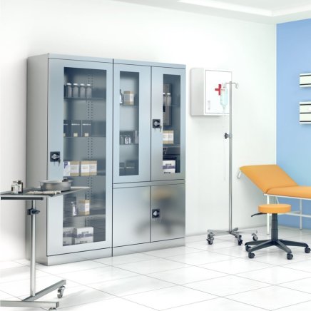 Szafka ze stali nierdzewnej ze szklanymi i pełnymi drzwiami SmlN 114 - 2