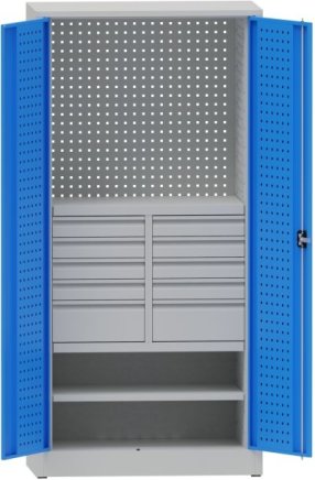 Szafka warsztatowa z dzielonymi szufladami i półką